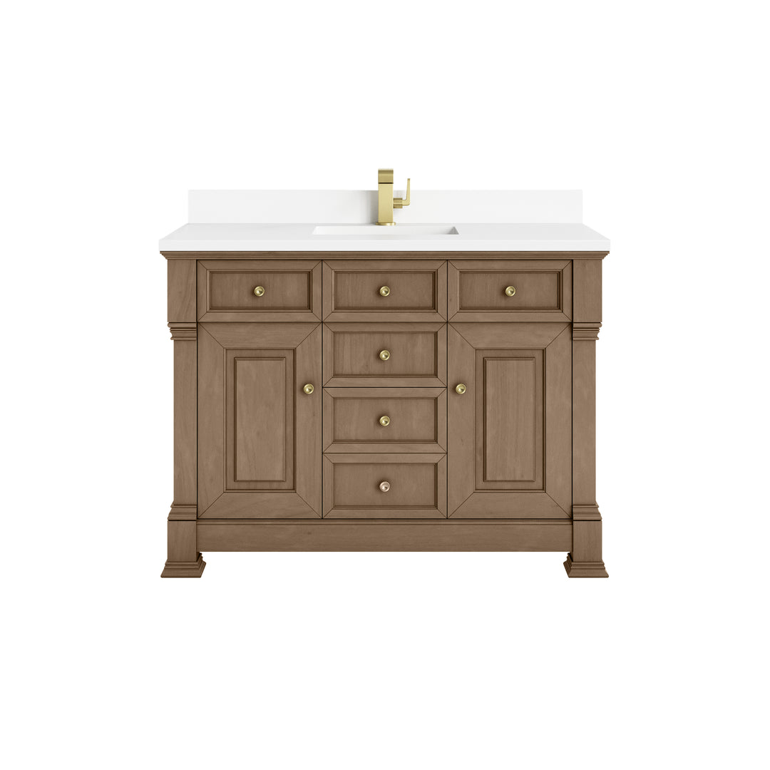 Brookfield 48" Single Vanity, Pecan w/ Single Hole 3CM White Zeus Silestone®  Top & Backsplash