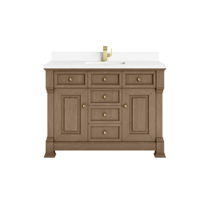 Brookfield 48" Single Vanity, Pecan w/ Single Hole 3CM White Zeus Silestone®  Top & Backsplash