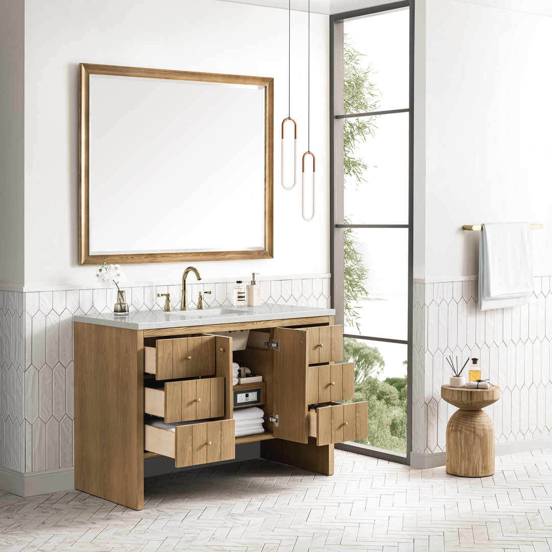Hudson 48" Single Vanity, Light Natural Oak w/ 3 CM Lime Delight Top