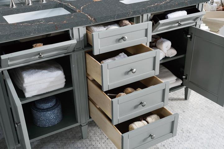 Brittany 60" Double Vanity, Urban Gray w/ 3 CM Parisien Bleu Silestone Top w/FreePower Wireless Charger