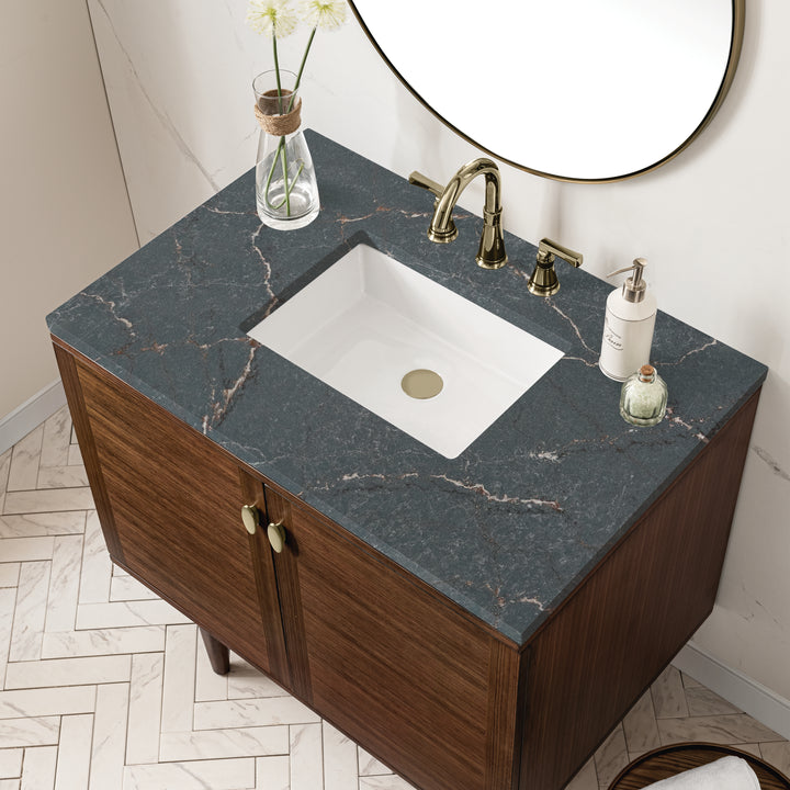 Amberly 36" Single Vanity, Mid-Century Walnut w/ 3 CM Parisien Bleu Top