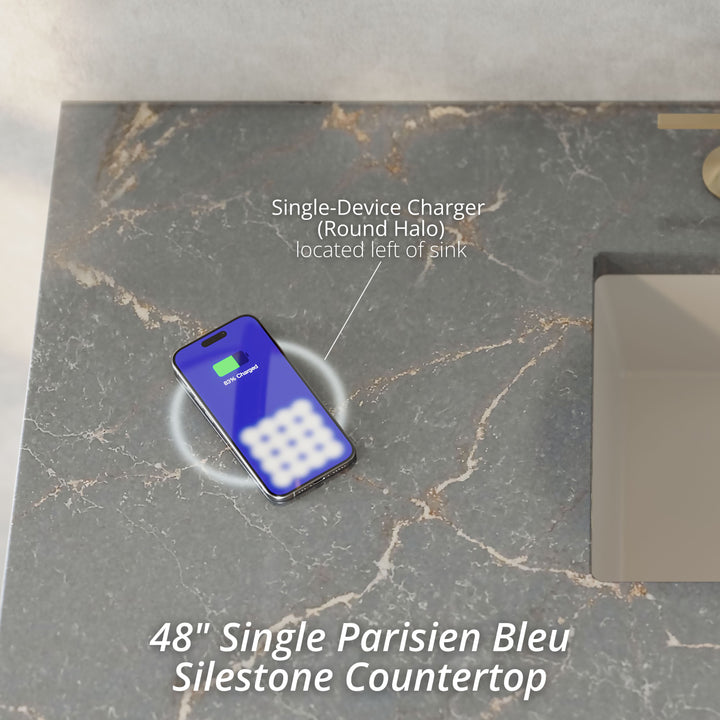 Lorelai 48" Single Vanity, Light Natural Oak w/ 3 CM Parisien Bleu Silestone Top w/FreePower Wireless Charger