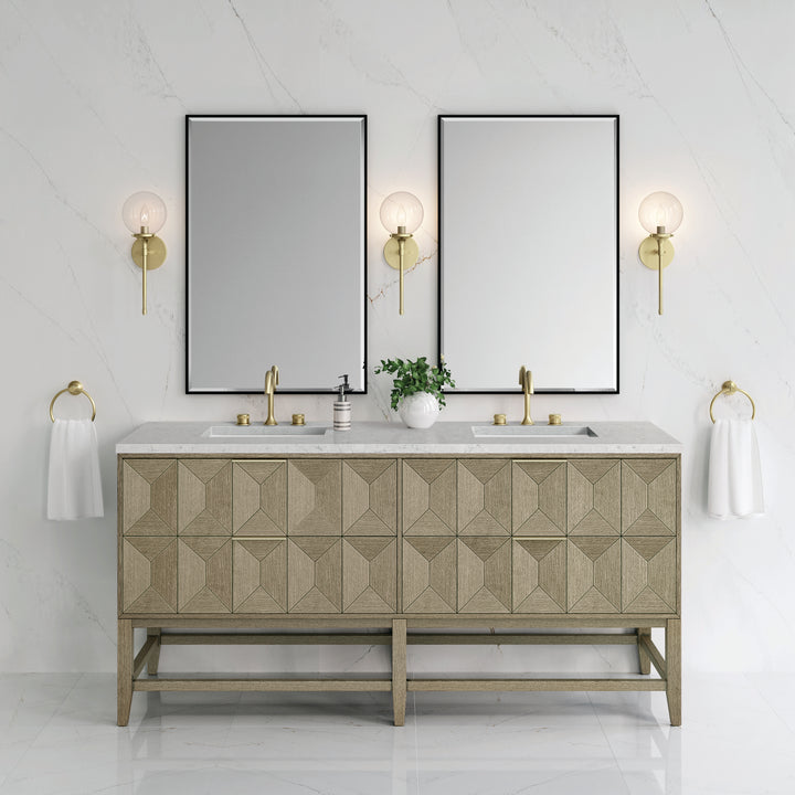 Emmeline 72" Double Vanity, Pebble Oak w/ 3 CM Eternal Jasmine Pearl Top w/FreePower Wireless Charger