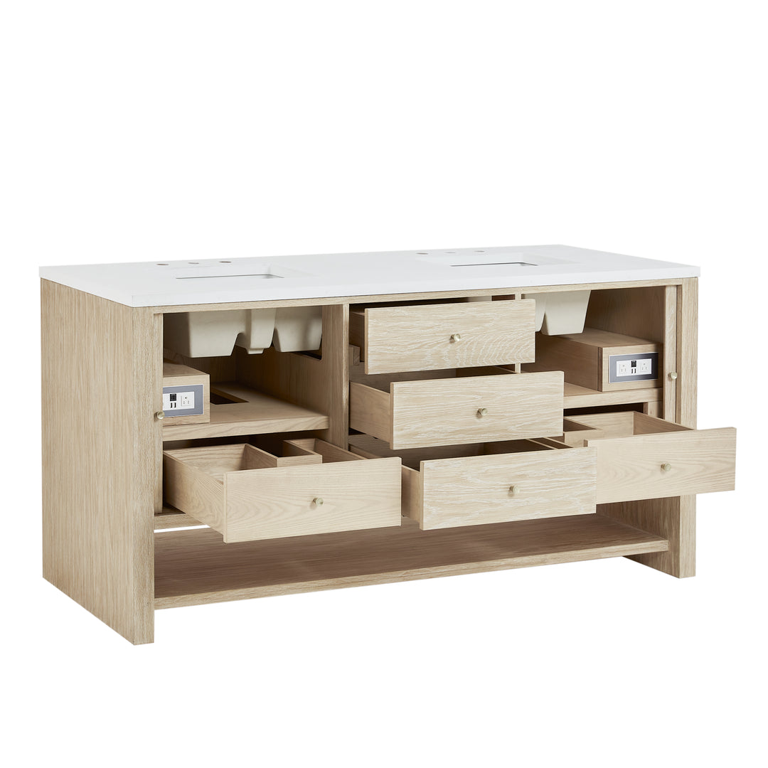 Marigot 72" Double Vanity, Sunwashed Oak w/ 3 CM Victorian Silver Silestone Top