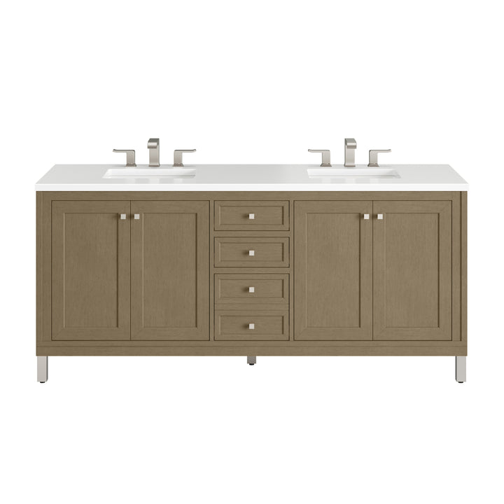 Chicago 72" Double Vanity, Walnut Whisper, w/ 3 CM White Zeus Silestone® Top