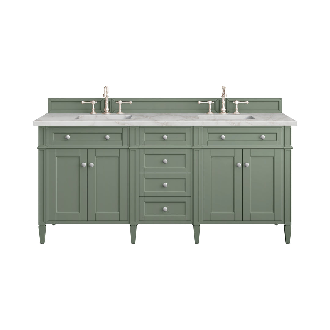 Brittany 72" Double Vanity, Smokey Celadon w/ 3 CM Victorian Silver Top