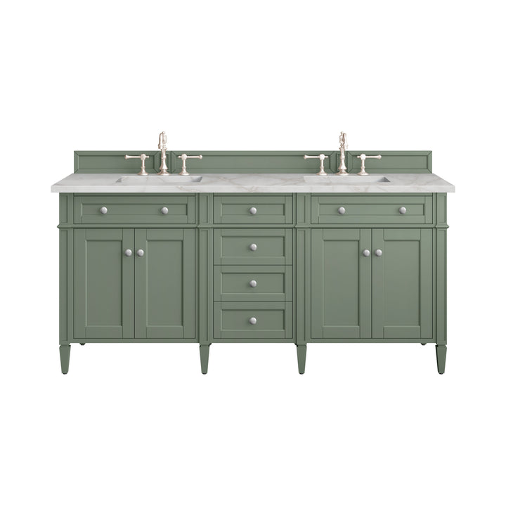 Brittany 72" Double Vanity, Smokey Celadon w/ 3 CM Victorian Silver Top w/FreePower Wireless Charger