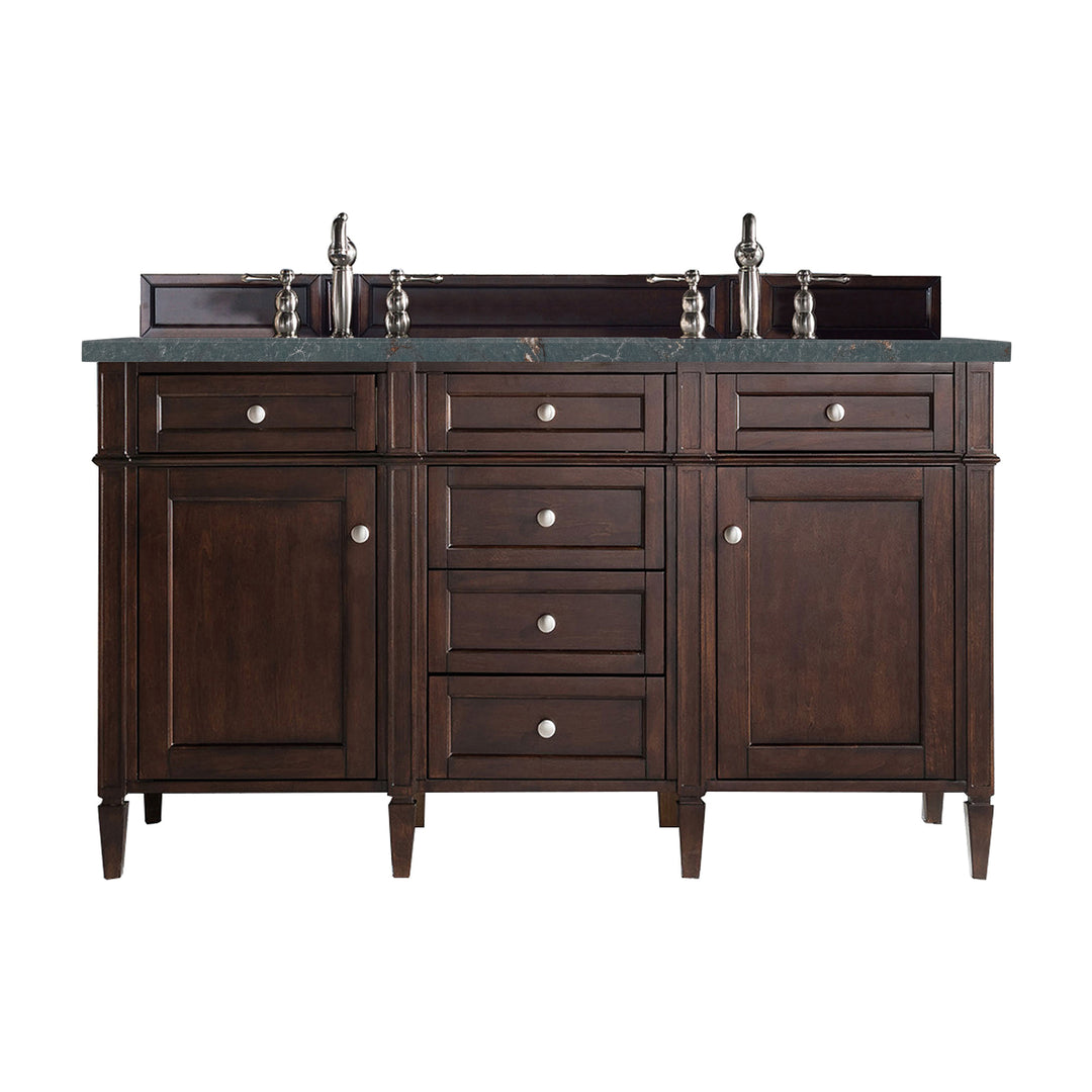 Brittany 60" Double Vanity, Burnished Mahogany w/ 3 CM Parisien Bleu Silestone Top w/FreePower Wireless Charger