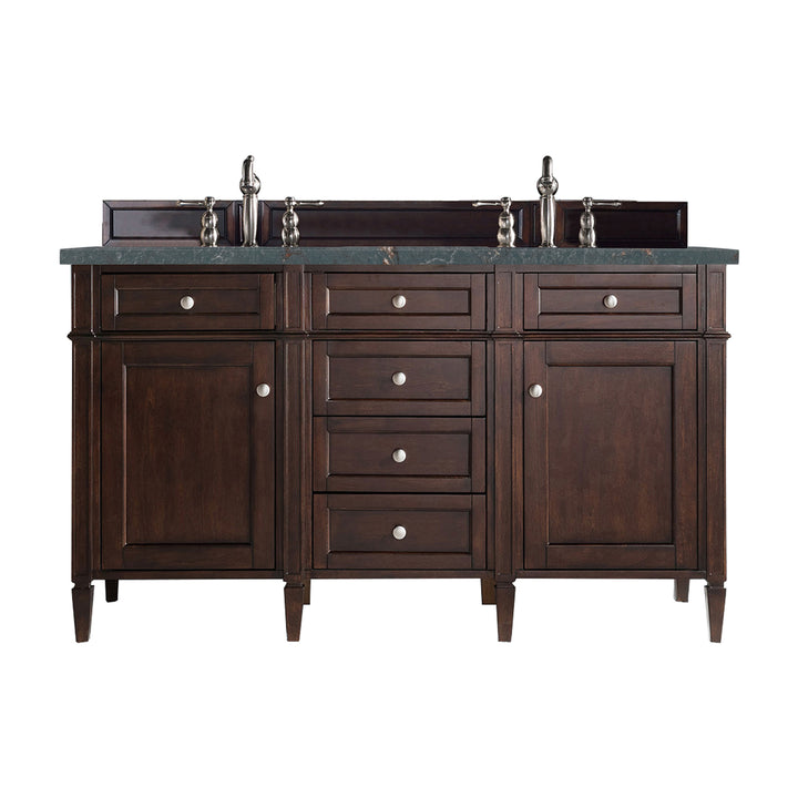 Brittany 60" Double Vanity, Burnished Mahogany w/ 3 CM Parisien Bleu Silestone Top w/FreePower Wireless Charger