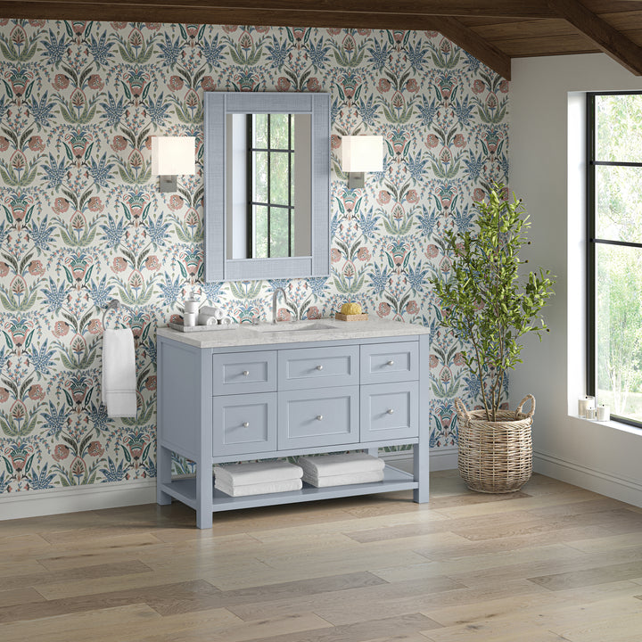 Breckenridge 48" Single Vanity, Serenity Blue, w/ 3 CM Eternal Jasmine Pearl Quartz Top