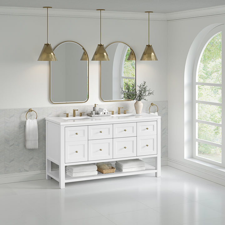 Breckenridge 60" Double Vanity, Bright White, w/ 3 CM White Zeus Quartz Top