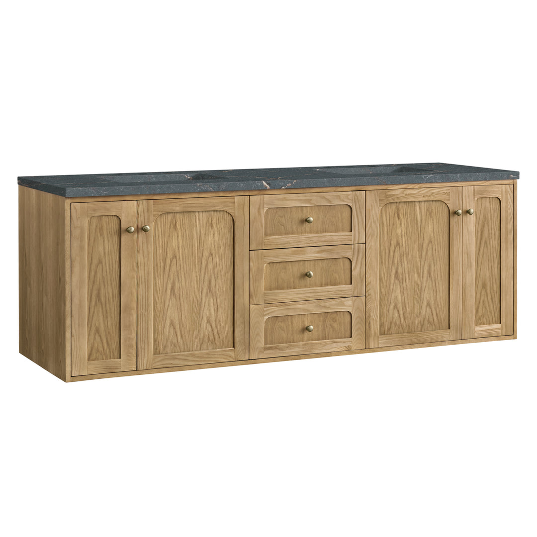 Laurent 72" Double Vanity, Light Natural Oak w/ 3 CM Parisien Bleu Top w/FreePower Wireless Charger
