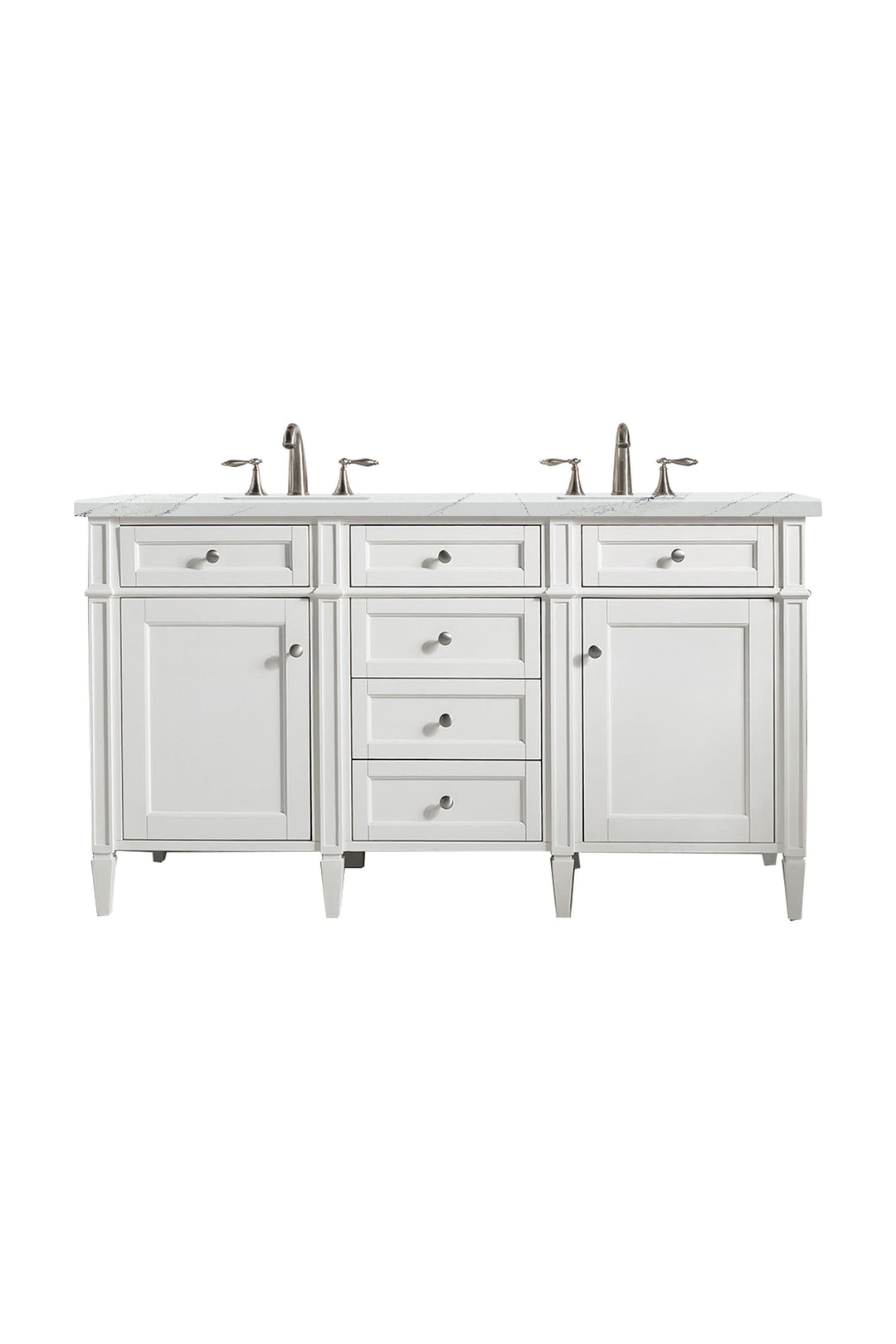 Brittany 60" Double Vanity, Bright White Vanity w/ 3 CM Ethereal Noctis Silestone Top
