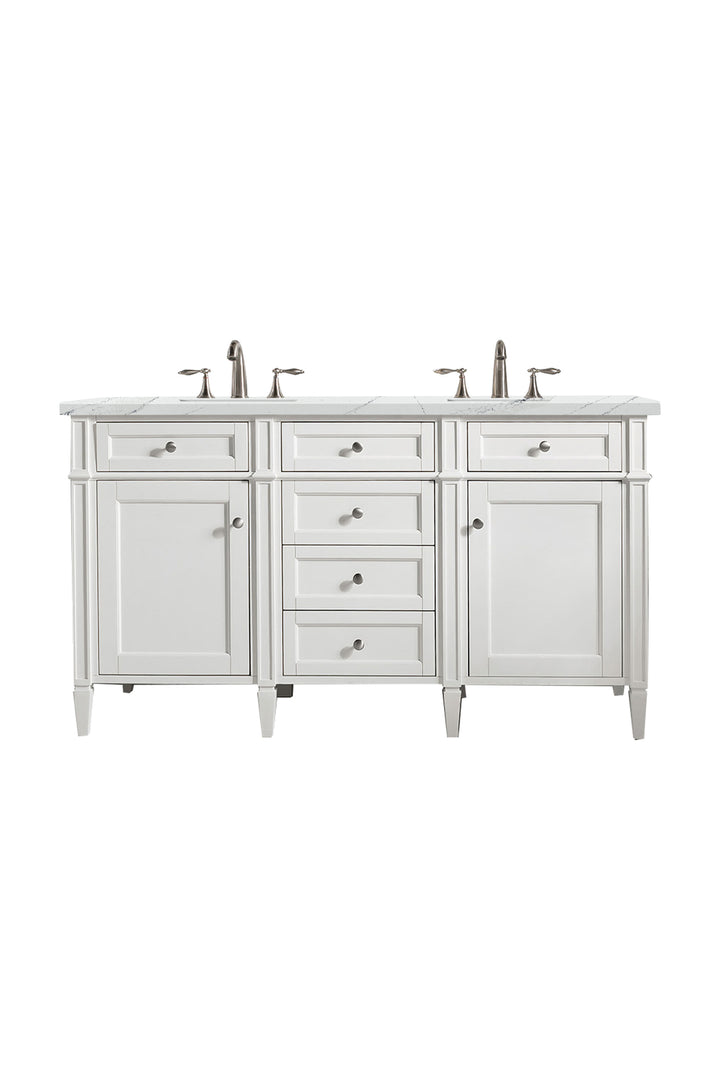 Brittany 60" Double Vanity, Bright White Vanity w/ 3 CM Ethereal Noctis Silestone Top
