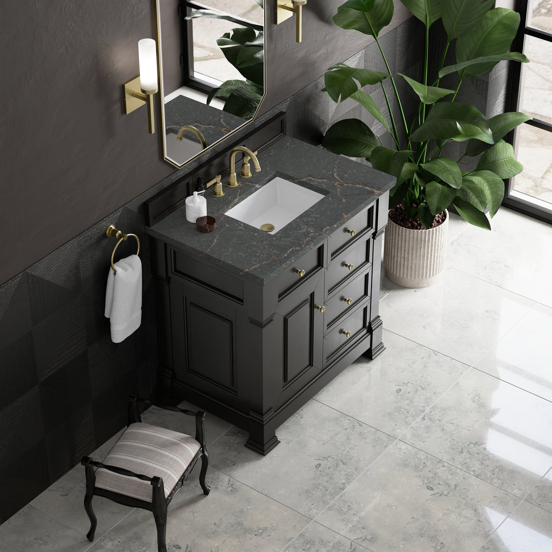 Brookfield 36" Single Vanity, Black Onyx w/ 3 CM Parisien Bleu Silestone® Top