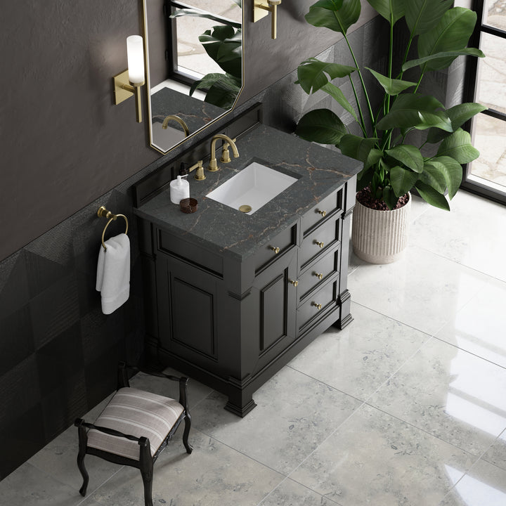 Brookfield 36" Single Vanity, Black Onyx w/ 3 CM Parisien Bleu Silestone® Top