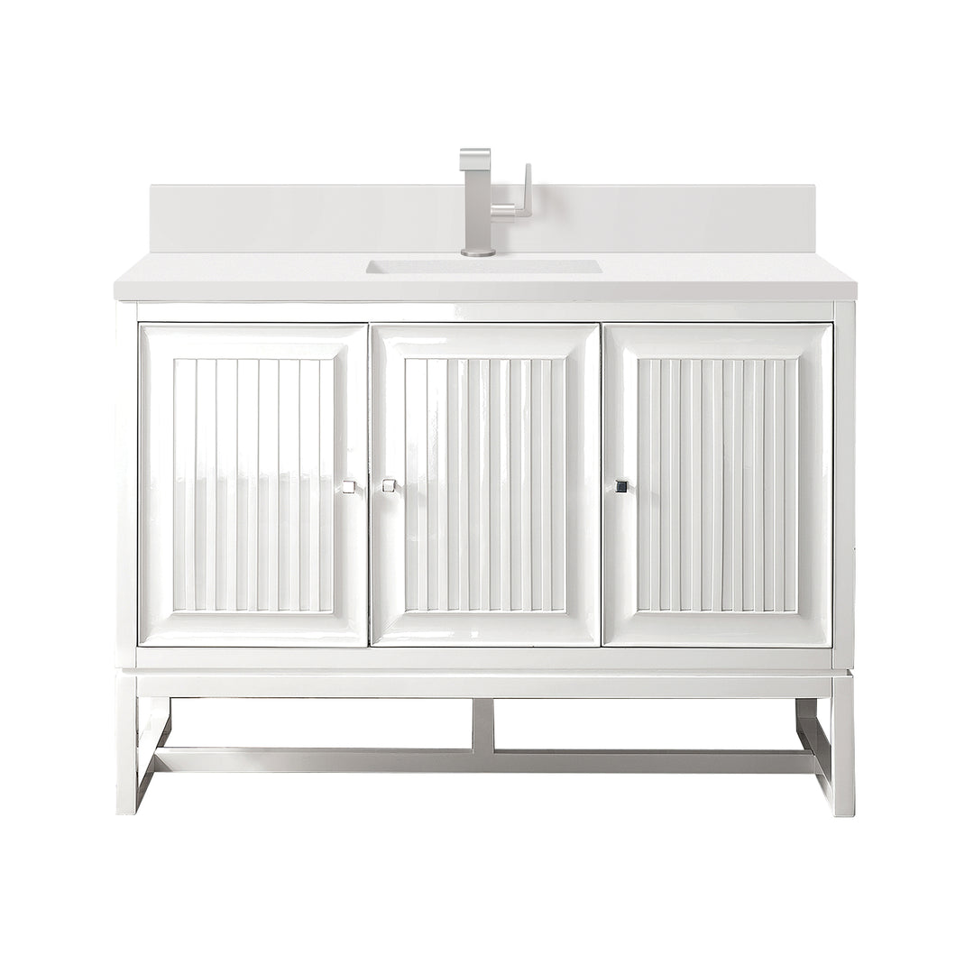Athens 48" Single Vanity, Glossy White w/ Single Hole 3 CM White Zeus Silestone Top & Backsplash