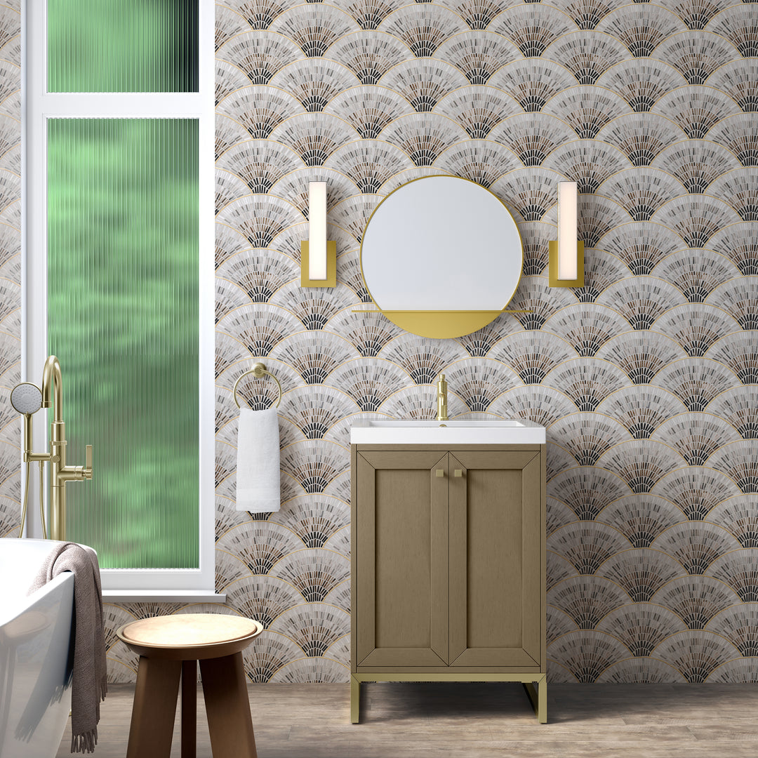 Chianti 24" Single Vanity, Walnut Whisper, Champagne Brass, w/ White Glossy Composite Stone Top