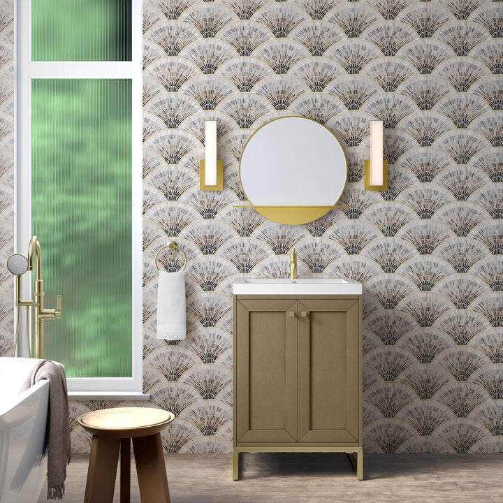 Chianti 24" Single Vanity, Walnut Whisper, Champagne Brass, w/ White Glossy Composite Stone Top