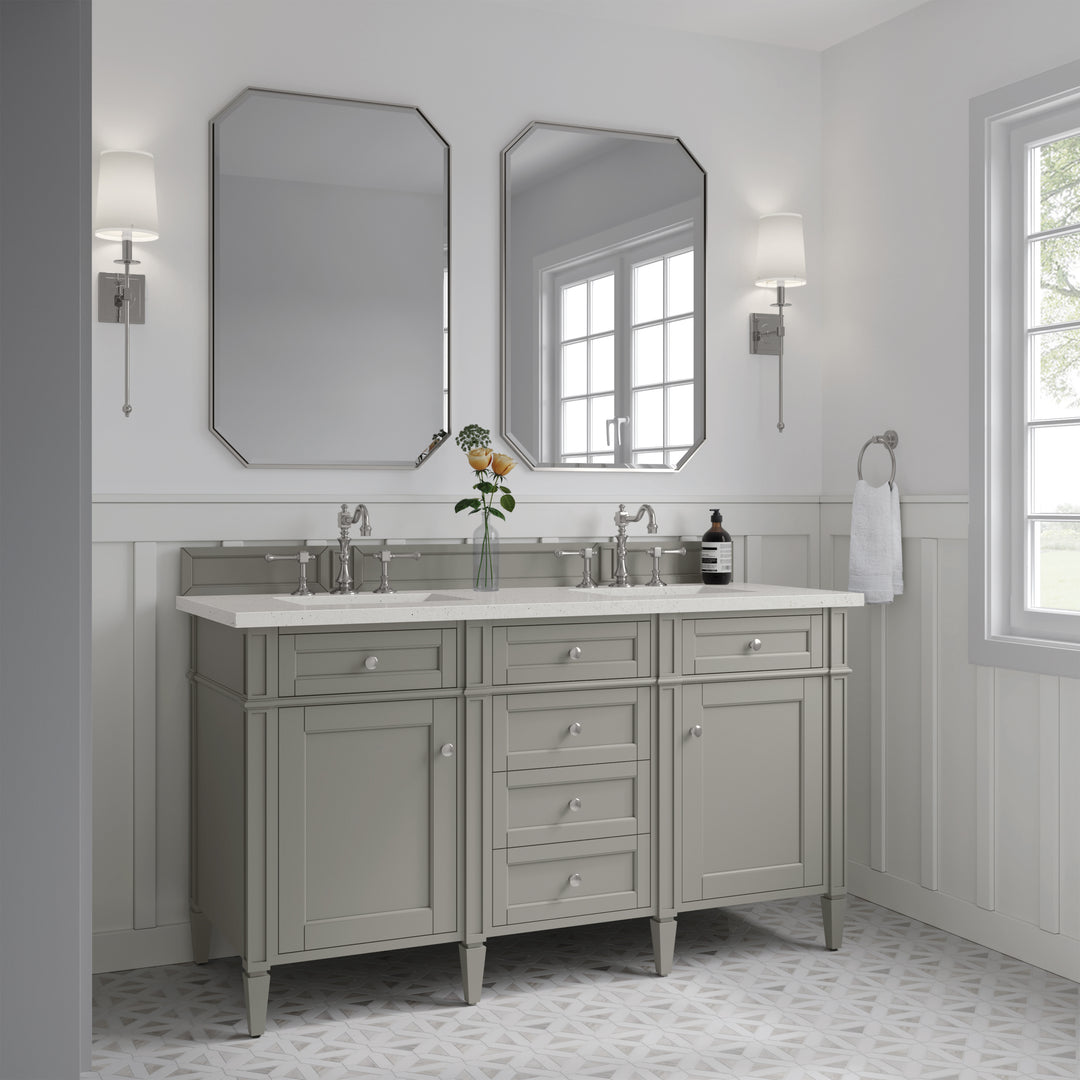 Brittany 60" Double Vanity, Urban Gray w/ 3 CM Lime Delight Silestone Top