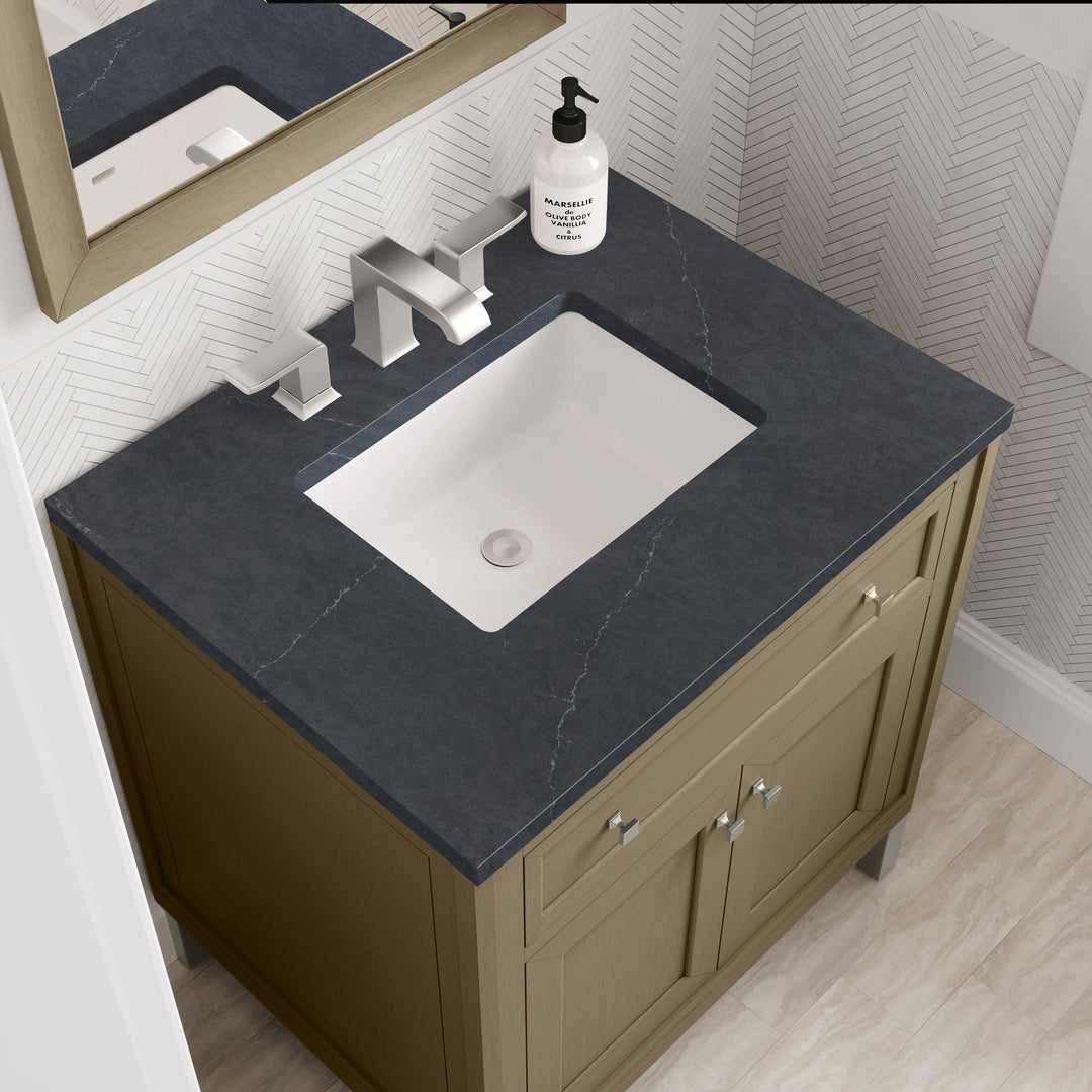 Chicago 30" Single Vanity, Walnut Whisper, w/ 3 CM Charcoal Soapstone Silestone® Top
