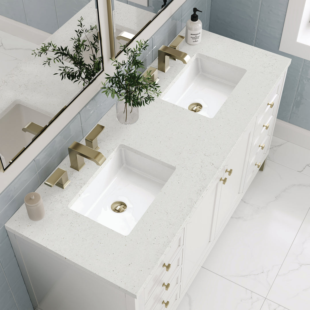 Chicago 60" Double Vanity, Glossy White, w/ 3 CM Lime Delight Silestone® Top