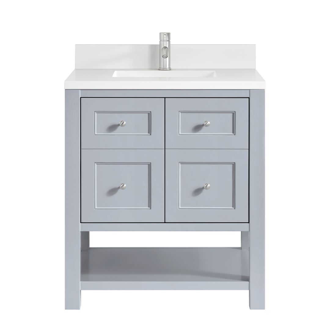 Breckenridge 30" Single Vanity, Serenity Blue, w/ Single Hole 3 CM White Zeus Quartz Top & Backsplash