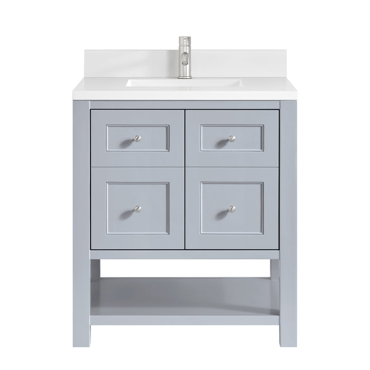 Breckenridge 30" Single Vanity, Serenity Blue, w/ Single Hole 3 CM White Zeus Quartz Top & Backsplash