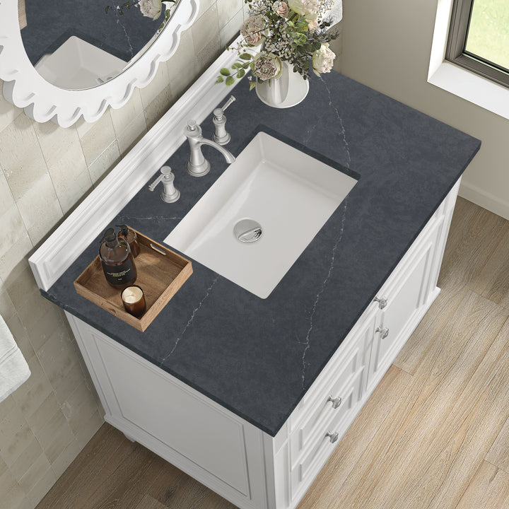 Lorelai 36" Single Vanity, Bright White w/ 3 CM Charcoal Soapstone Silestone Top