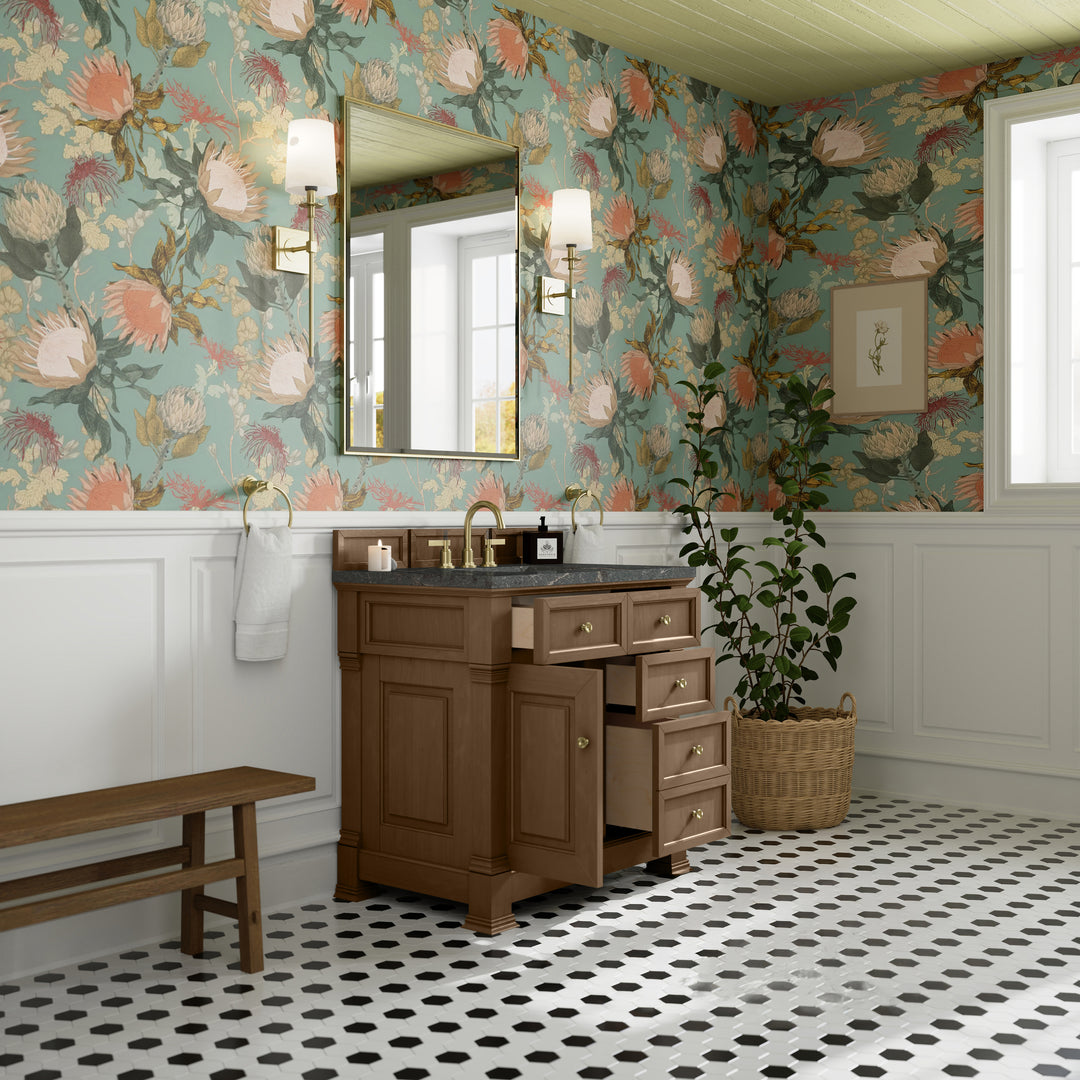 Brookfield 36" Single Vanity, Pecan w/ 3 CM Parisien Bleu Silestone®  Top