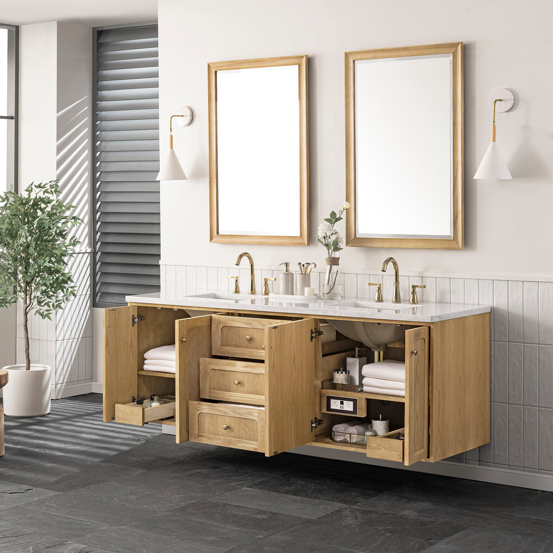 Laurent 72" Double Vanity, Light Natural Oak w/ 3 CM Arctic Fall Top