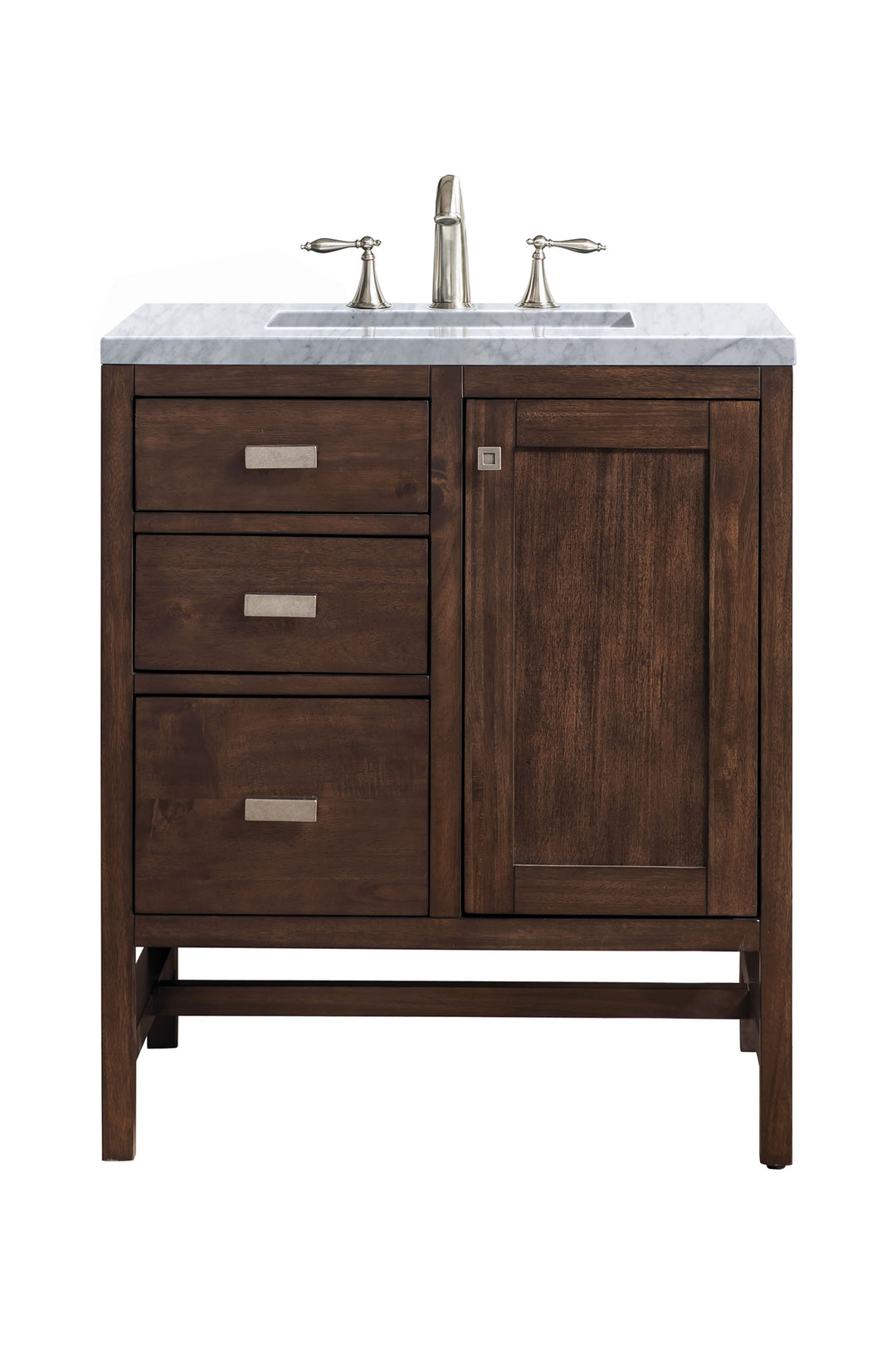 Addison 30" Single Vanity, Mid-Century Acacia w/ 3 CM Carrara White Top