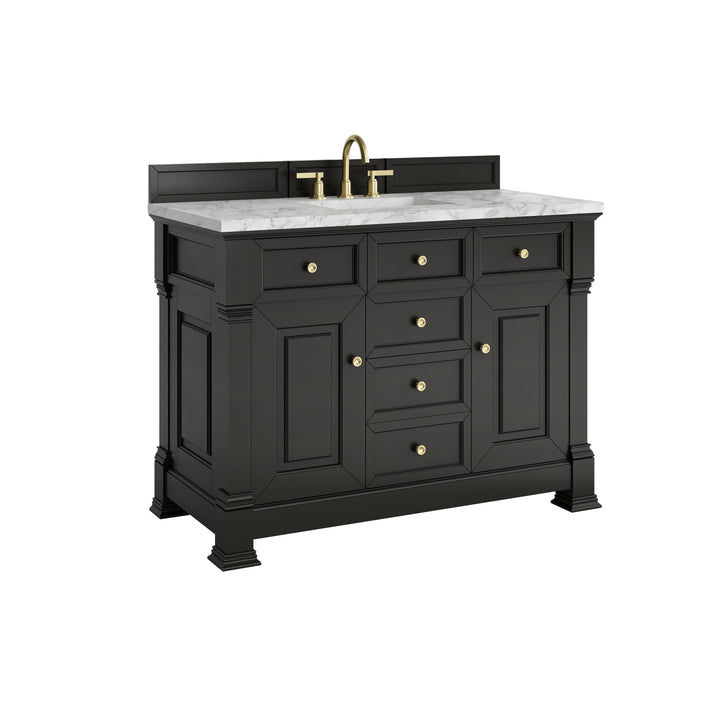 Brookfield 48" Single Vanity, Black Onyx w/3 CM Carrara White Marble Top