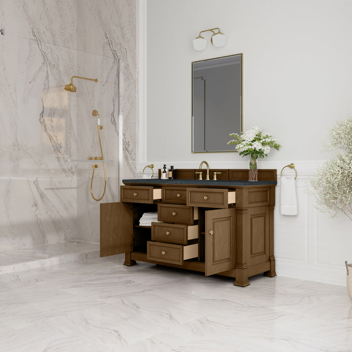 Brookfield 60" Single Vanity, Honey Oak w/3 CM Charcoal Soapstone Silestone® Top
