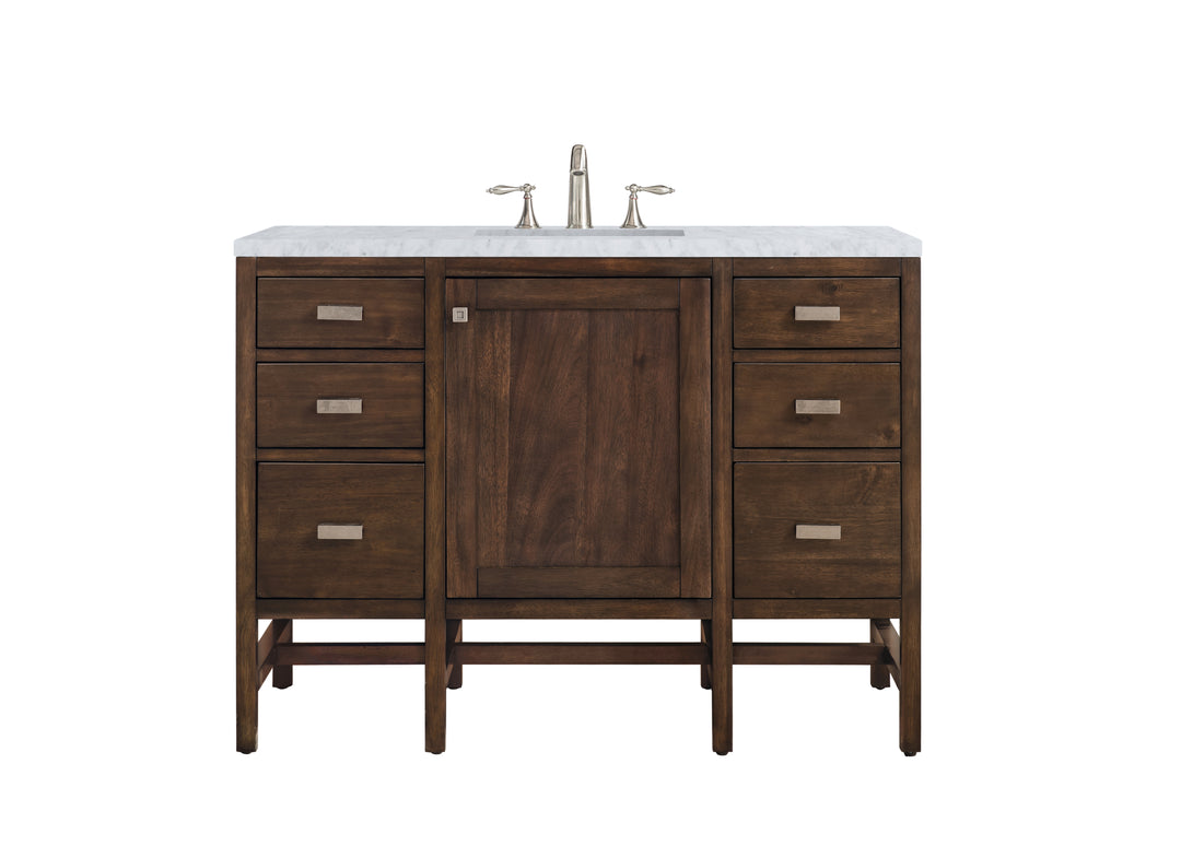 Addison 48" Single Vanity, Mid-Century Acacia w/ 3 CM Carrara White Top