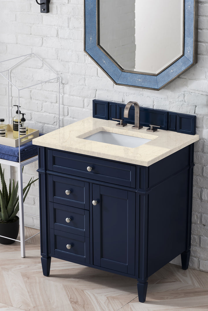 Brittany 30" Single Vanity, Victory Blue w/ 3 CM Eternal Marfil Silestone Top