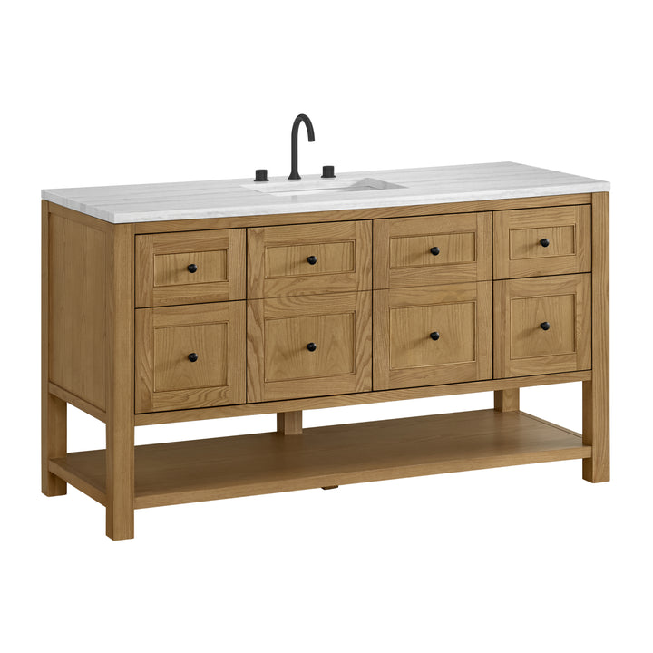 Breckenridge 60" Single Vanity, Light Natural Oak, w/ 3 CM Arctic Fall Solid Surface Top