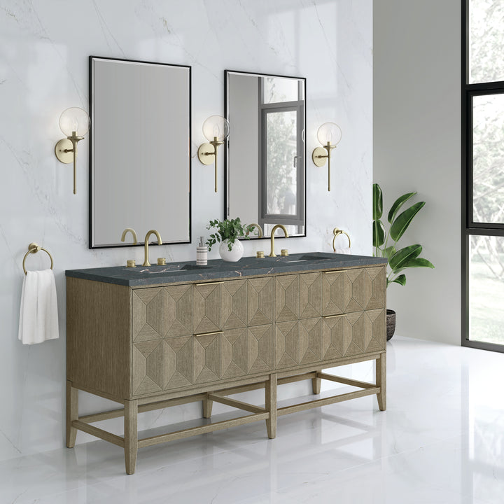 Emmeline 72" Double Vanity, Pebble Oak w/ 3 CM Parisien Bleu Top