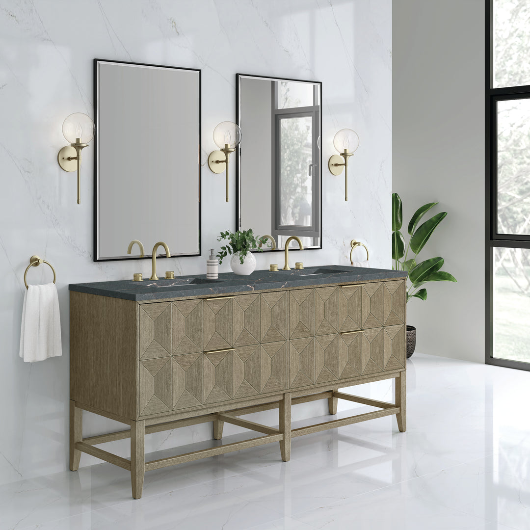Emmeline 72" Double Vanity, Pebble Oak w/ 3 CM Parisien Bleu Top w/FreePower Wireless Charger