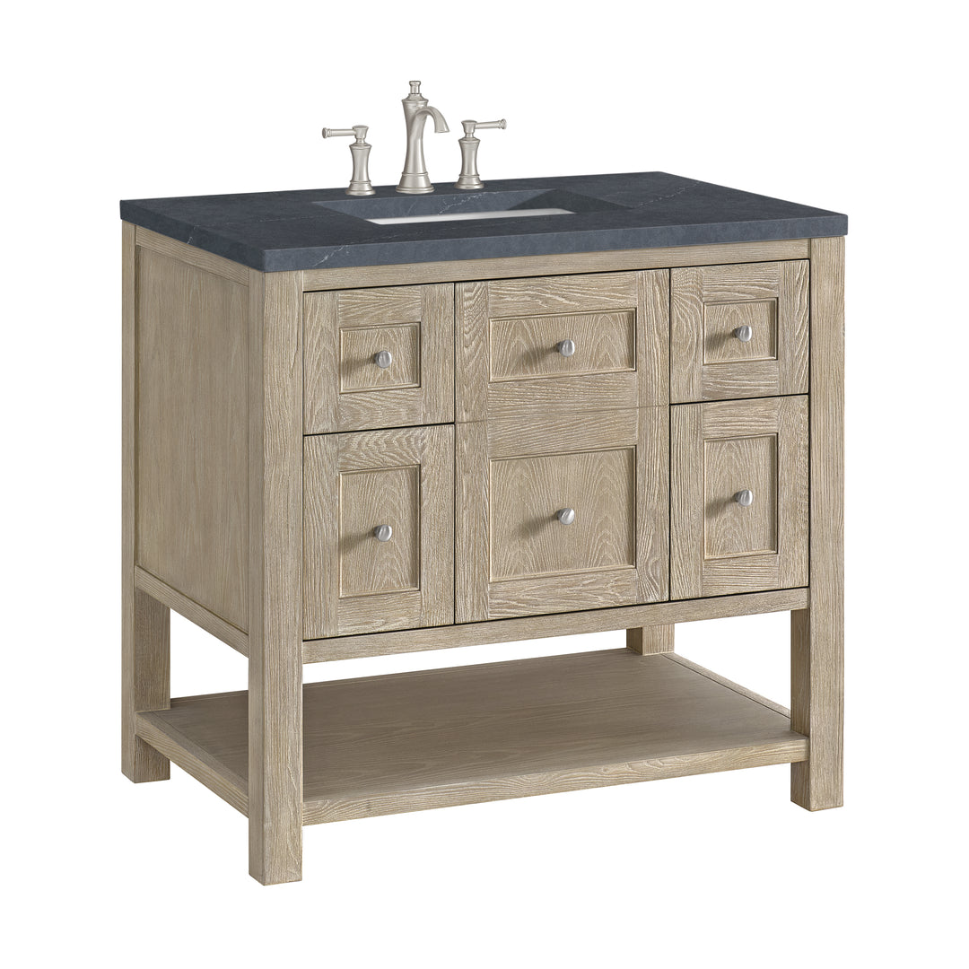 Breckenridge 36" Single Vanity, Whitewashed Oak w/ 3 CM Charcoal Soapstone Silestone Top