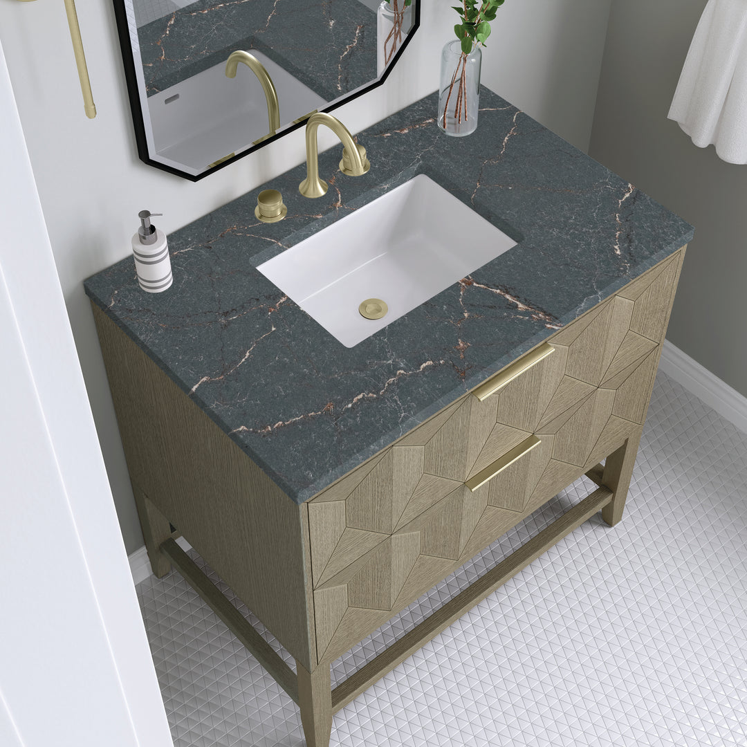 Emmeline 36" Single Vanity, Pebble Oak w/ 3 CM Parisien Bleu Top