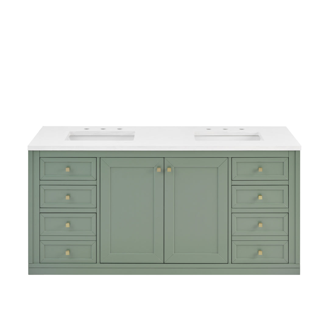 Chicago 60" Double Vanity, Smokey Celadon, w/ 3 CM White Zeus Silestone® Top