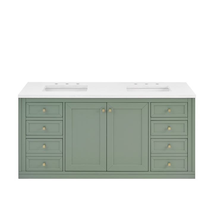 Chicago 60" Double Vanity, Smokey Celadon, w/ 3 CM White Zeus Silestone® Top