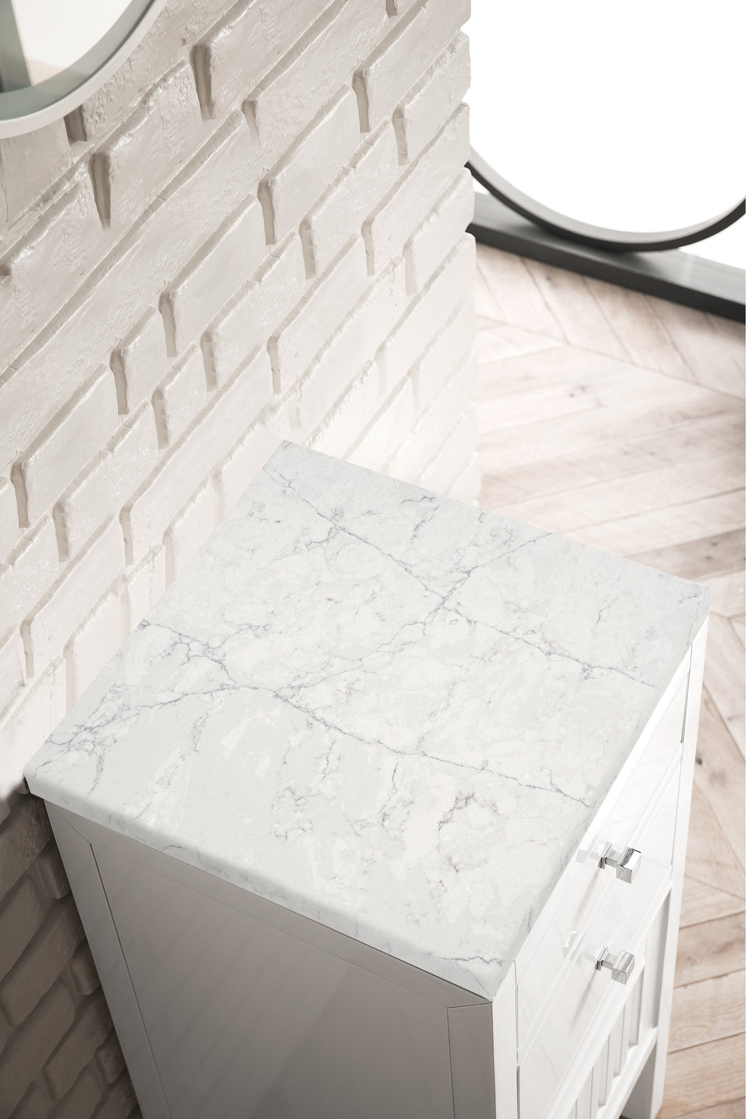 Athens 15" Base Cabinet w/ Drawers and Right Door, Glossy White w/ 3 CM Eternal Jasmine Pearl Silestone Top