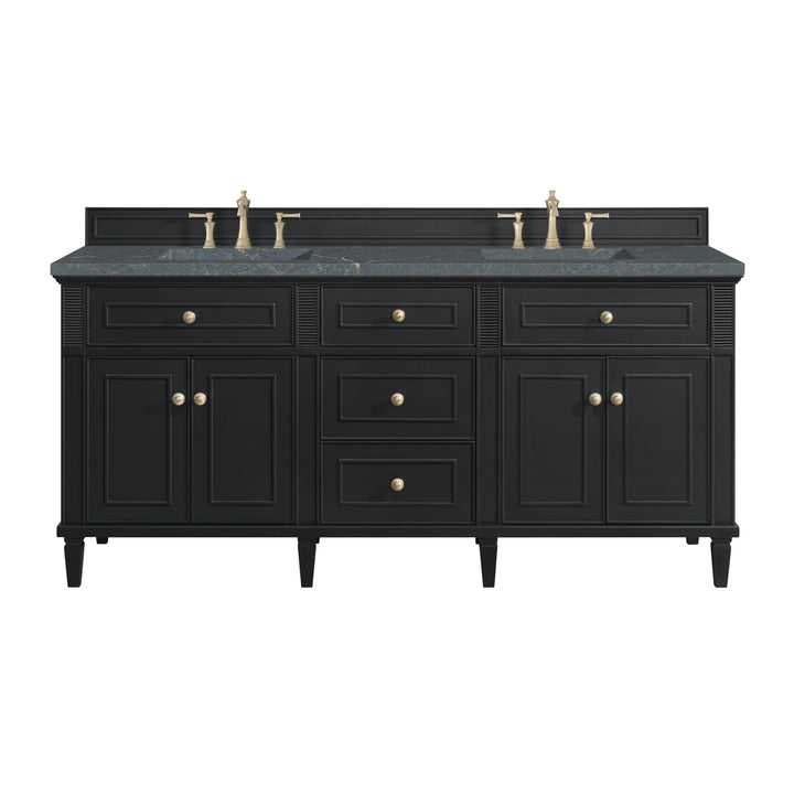Lorelai 72" Double Vanity, Black Onyx w/ 3 CM Parisien Bleu Silestone Top