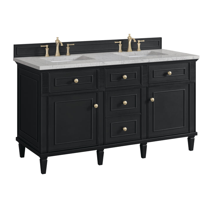 Lorelai 60" Double Vanity, Black Onyx w/ 3 CM Eternal Jasmine Pearl Silestone Top w/FreePower Wireless Charger