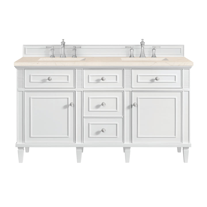Lorelai 60" Double Vanity, Bright White w/ 3 CM Eternal Marfil Silestone Top