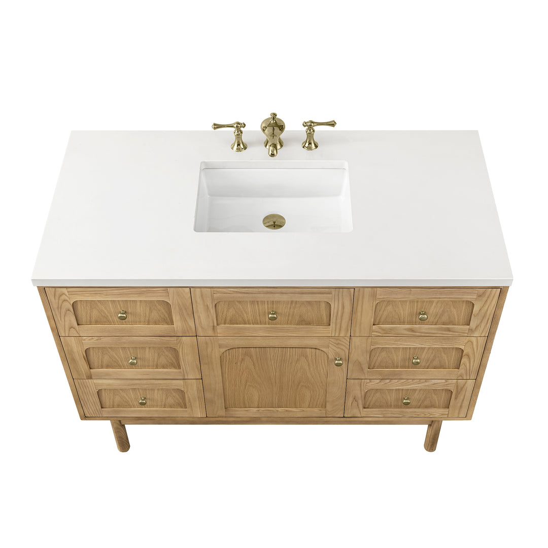 Laurent 48" Single Vanity, Light Natural Oak w/ 3 CM White Zeus Top