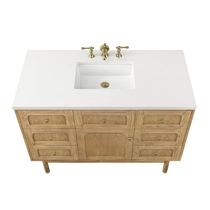 Laurent 48" Single Vanity, Light Natural Oak w/ 3 CM White Zeus Top