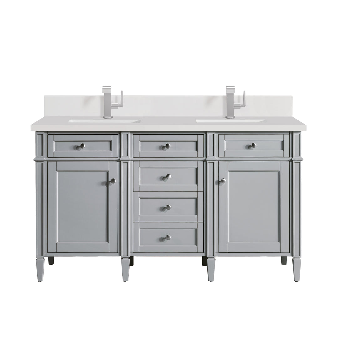 Brittany 60" Double Vanity, Urban Gray w/ Single Hole 3 CM White Zeus Silestone Top & Backsplash